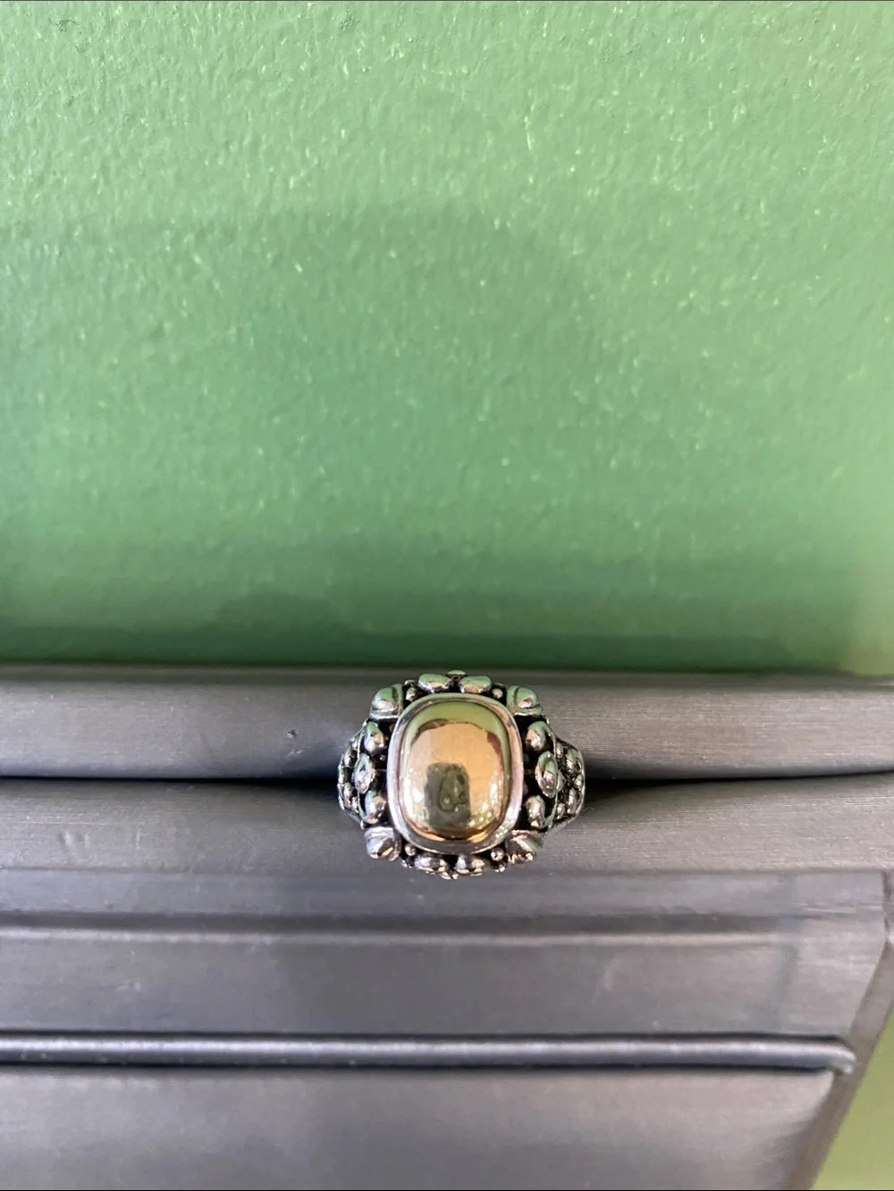 Sterling Silver Espo Artisan Ring with Gold Accent Vintage Bali Style
